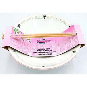 POWERPUFF GIRLS Ceramic Ramen Noodle Bowl w/ Chopsticks 8" 30oz. Cartoon Network